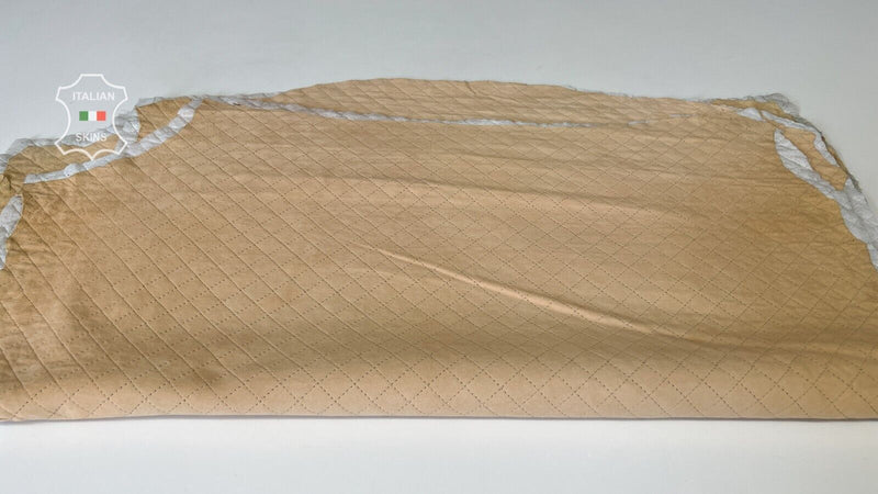 LIGHT SAND QUILTED SUEDE Soft Italian Lambskin leather 3 skins 15sqf 0.9mm B7365