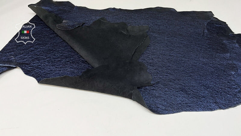 METALLIC OCEAN BLUE CRISPY CRINKLED Calfskin leather 3 skins 20sqf 1.6mm B7424