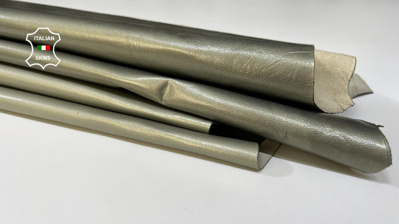 METALLIC KHAKI PATENT SHINY Soft Lambskin leather hides 2 skins 8sqf 0.7mm B6231