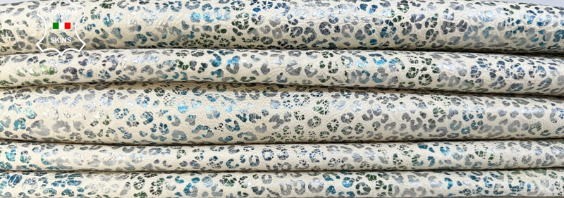 BLUE & GREEN PEARLIZED LEOPARD PRINT on Lamb leather 2 skins 10+sqf 0.6mm #B5483