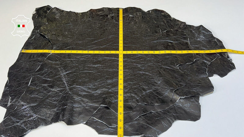 BLACK PATENT CRINKLED SHINY Italian Goatskin leather 3 skins 18sqf 1.0mm #B9311