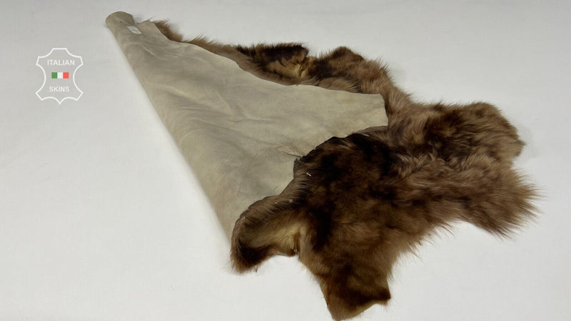 BROWN DISTRESSED sheepskin shearling fur hairy sheep leather skin 17"X26" #B7237