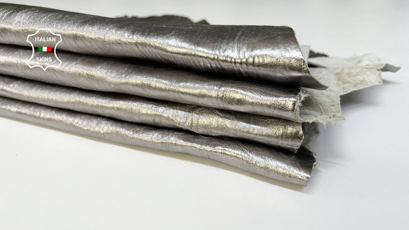 METALLIC STEEL TEXTURED Thick  Lambskin leather hide 2 skins 10+sqf 1.2mm #B6704