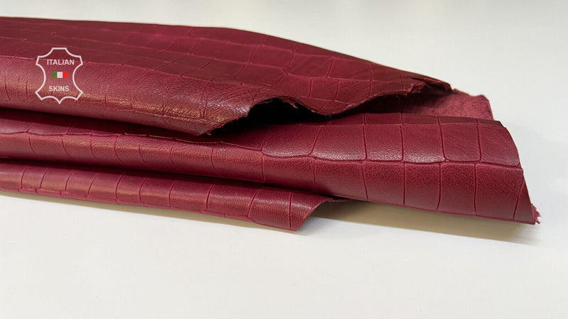 WINE RED ANTIQUED CROCODILE PRINT On VEGETABLE TAN Lamb Leather 9sqf 1.3mm B7935