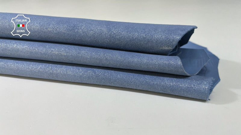 BLUE SUEDE SHIMMER LAME PRINT ON Soft Italian Goatskin leather 3sqf 0.9mm #B9193