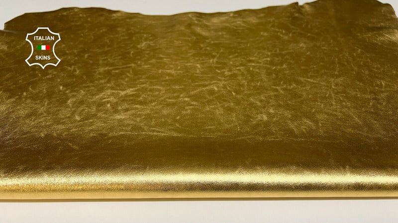 METALLIC GOLD ON BLACK Thin Soft Italian Lambskin Sheep leather 5sqf 0.6mm B6200