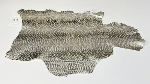 METALLIC SILVER SNAKE PRINT On Thick Italian Goatskin Leather 4+sqf 1.2mm #B7834