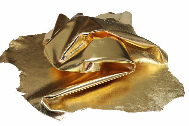 METALLIC GOLD Italian Lambskin leather hide skin pelt 7+sqf 0.7-0.8mm