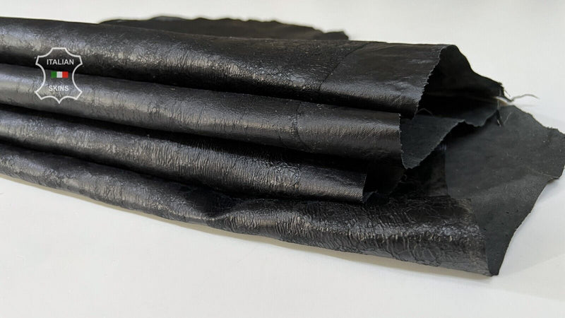 BLACK CRACKED VINTAGE LOOK Soft STRETCH Lamb leather 2 skins 11sqf 0.7mm #B7474
