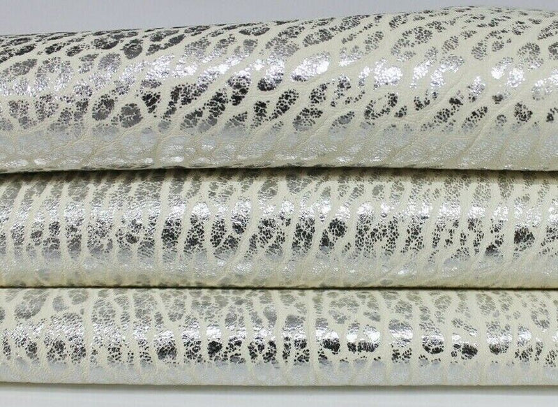 METALLIC SILVER DISTRESSED Grainy Lambskin leather 4 skins 20sqf 1.0mm #A6415