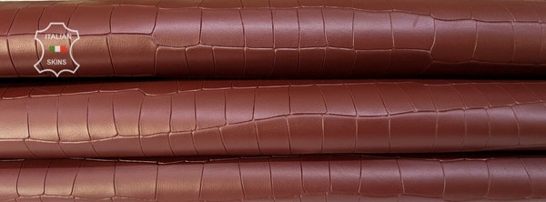 REDDISH BROWN CROCODILE TEXTURE EMBOSSED PRINT On Lamb leather 8+sqf 1.2mm B8203