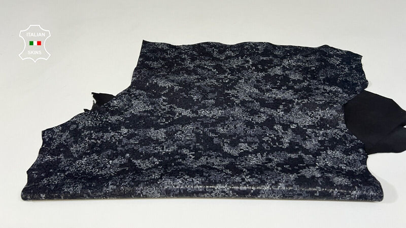 GREY PIXELS PRINT ON Soft Italian Goatskin leather hide hides 3sqf 0.7mm #B9197