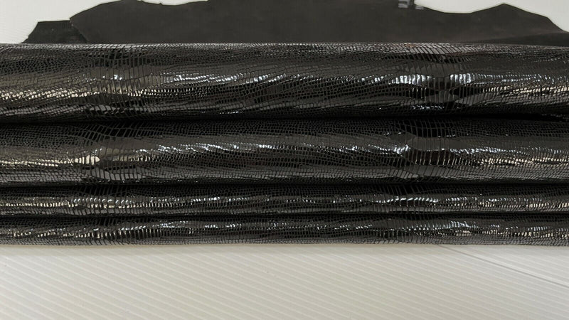 BLACK TEJUS shiny Italian Goatskin Goat leather 2 skins 6sqf 1.0mm #A7346