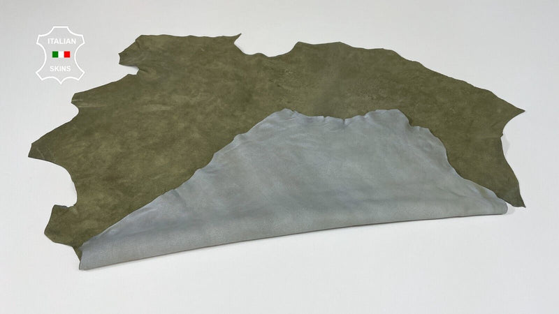 VINTAGE GRAY ON OLIVE Soft Italian Lambskin leather hide hides 5sqf 1.2mm #B2687