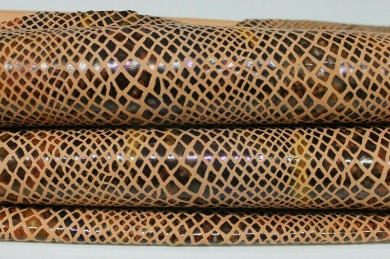 SNAKE PRINT ON NUDE Italian Goatskin Goat leather skins 9-10sqf 0.8mm #A6912