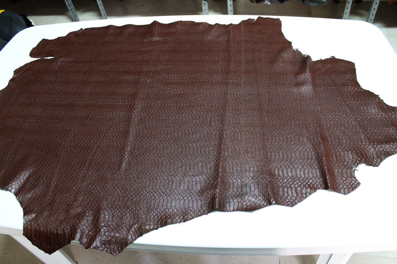 Italian Lambskin leather skins hides hide CHESTNUT BROWN ANACONDA PRINT 13sqf