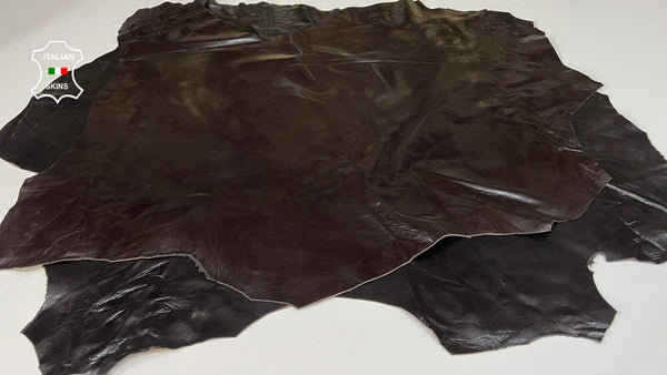 DARK BROWN SHINY COATED CRINKLED Thick Lamb leather 2 skins 14sqf 1.2mm #B8315