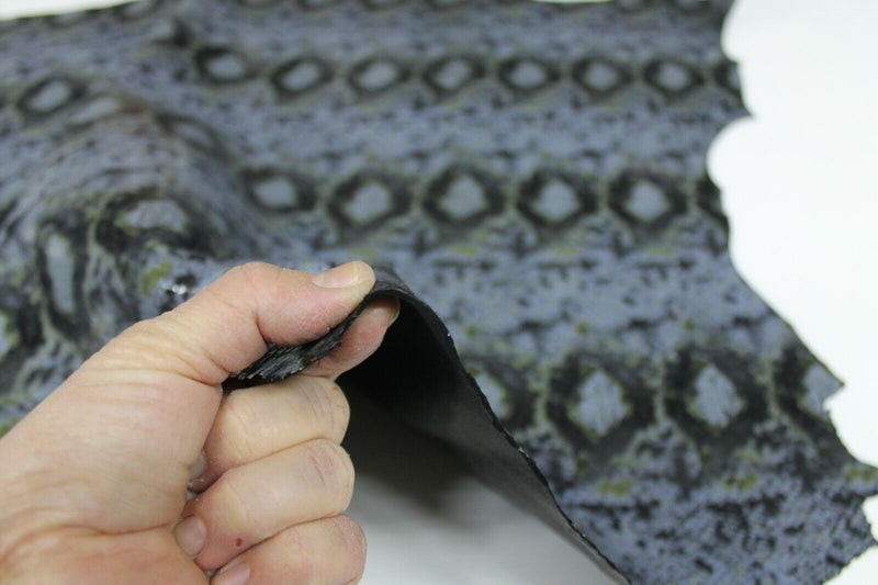 PYTHON BLUE GREY PRINT Italian Lambskin Lamb Sheep leather skin 8sqf 0.8mm A7076