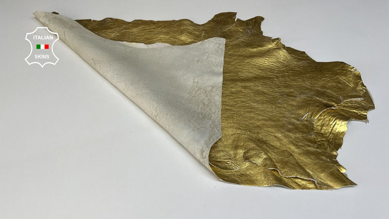 METALLIC GOLD TEXTURED Thick  Lambskin leather hide 2 skins 12sqf 1.1mm #B6706