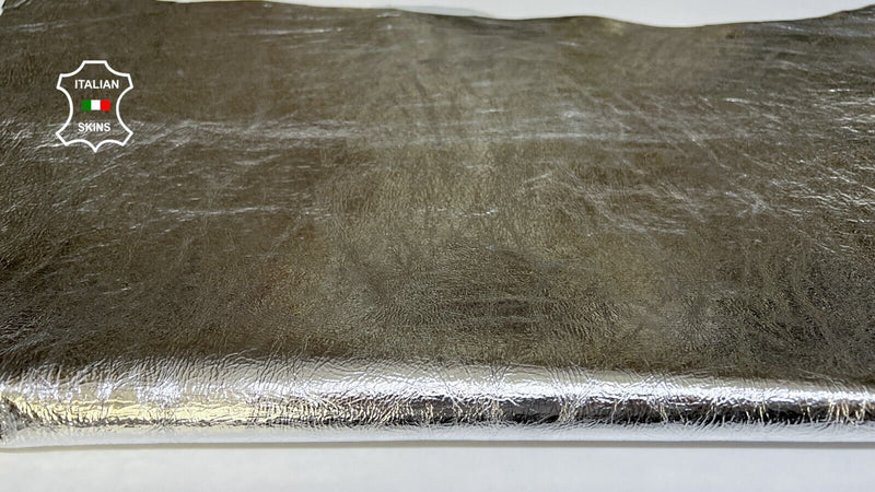 METALLIC SILVER CRINKLED Italian Goatskin leather hides skins 4sqf 0.7mm #B6141