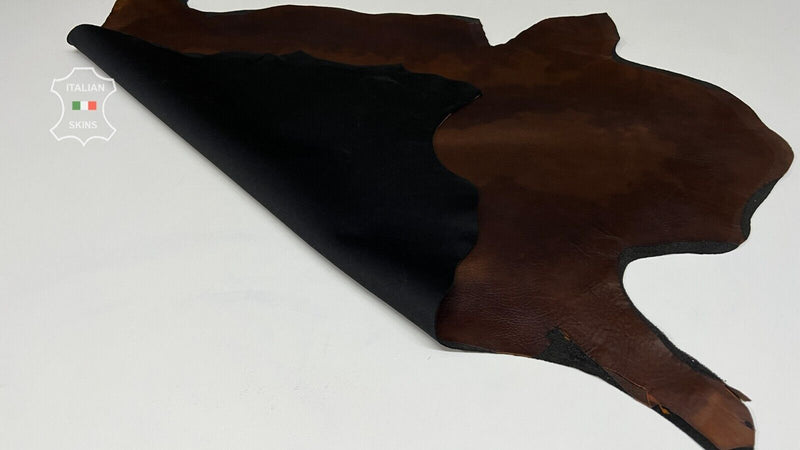 BROWN BACKED RUSTIC LOOK Italian STRETCH Lambskin leather hide 7+sqf 1.2mm B7441