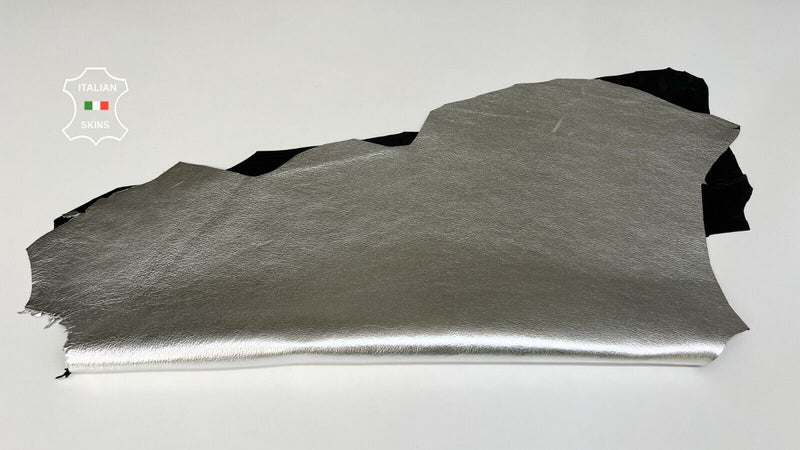 METALLIC SILVER GRAINY Soft Italian Goatskin leather hides 4+sqf 1.0mm #B6974