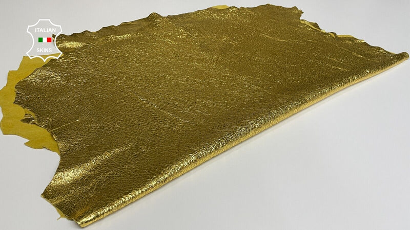 METALLIC GOLD Crispy Crinkle Crackle Lambskin leather 2 skins 15sqf 1.0mm #B2913