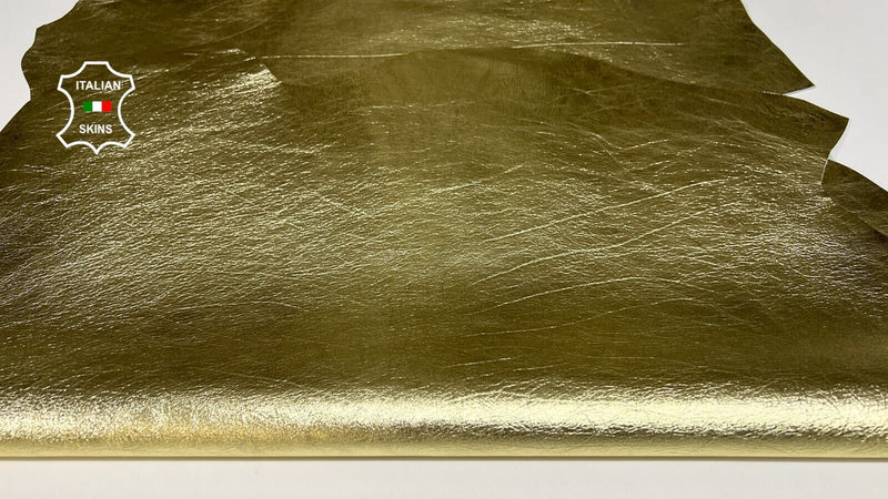 METALLIC LIGHT GOLD CRINKLED ROUGH Goatskin leather 2 skins 10sqf 1.0mm B6201