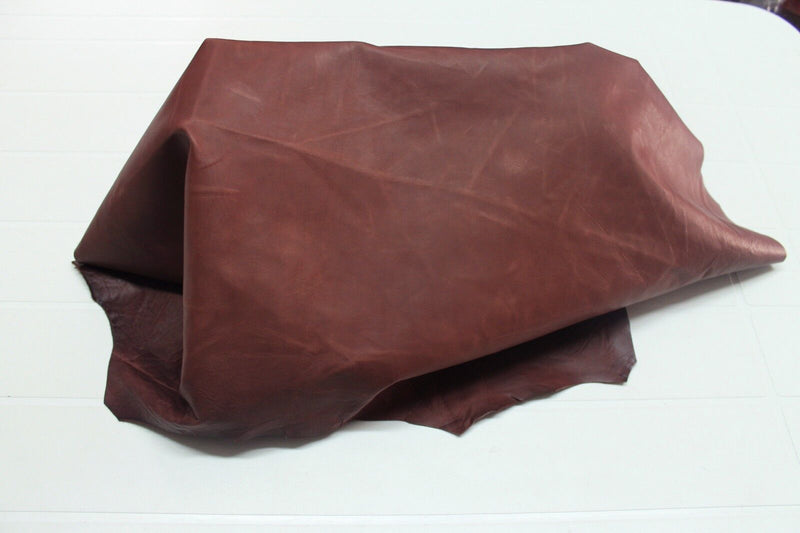 CALF leather hides skins WASHED ANTIQUED VINTAGE ROSEWOOD BROWN  #10199  6+sqf