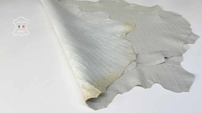ICE GRAY CROCODILE EMBOSSED PRINT On Lambskin leather 2 skins 16+sqf 0.8mm B8197