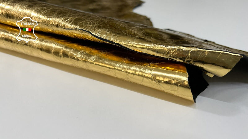 METALLIC GOLD CRINKLED Italian Goatskin Goat leather hides 6sqf 0.9mm #B6199