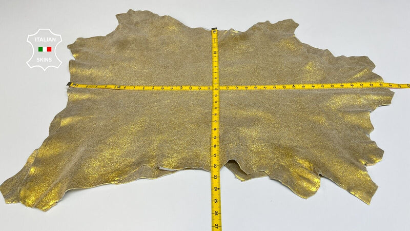 METALLIC YELLOW SHIMMER CRACKED Soft Goatskin leather 2 skins 10sqf 1.0mm B6622