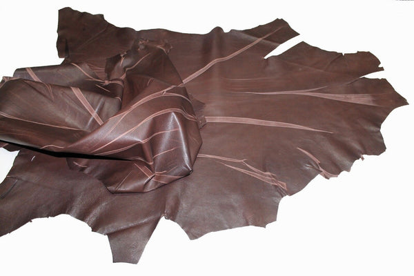 Italian Goatskin leather hides skin skins BROWN TREE LEAVES LOOK  9sqf  #A723