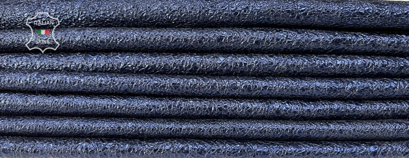 METALLIC OCEAN BLUE CRISPY CRINKLED Calfskin leather 3 skins 20sqf 1.6mm B7424