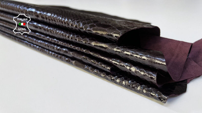BURGUNDY SHINY SNAKE PRINT ON Soft Lambskin leather 2 skins 10+sqf 0.6mm B5022