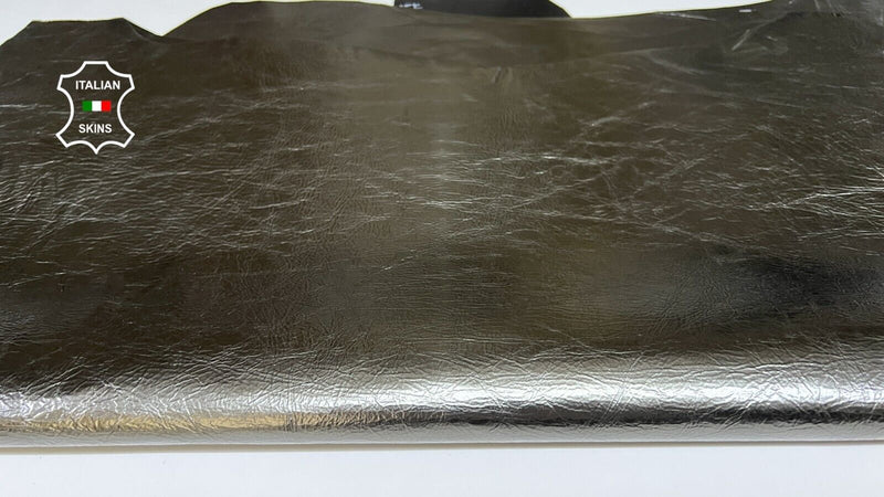 METALLIC PEWTER CRINKLED COATED Thin Goatskin leather 3 skins 9sqf 0.5mm #B6192