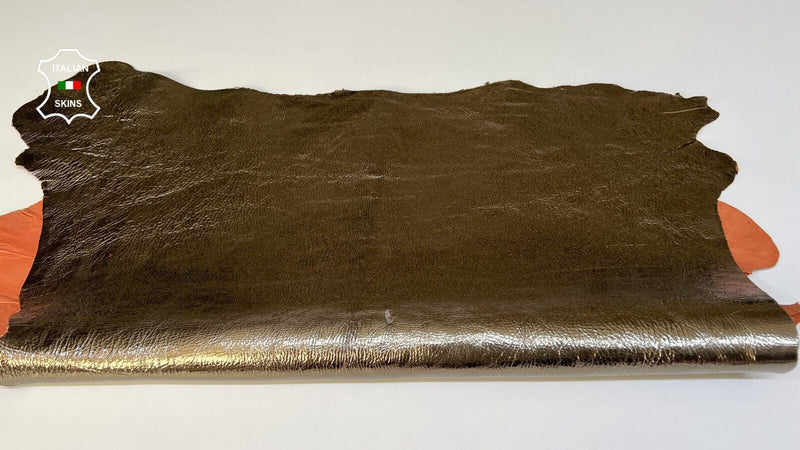 METALLIC PEWTER CRINKLED COATED Thick Italian Goatskin leather 6+sqf 1.2mm B9635