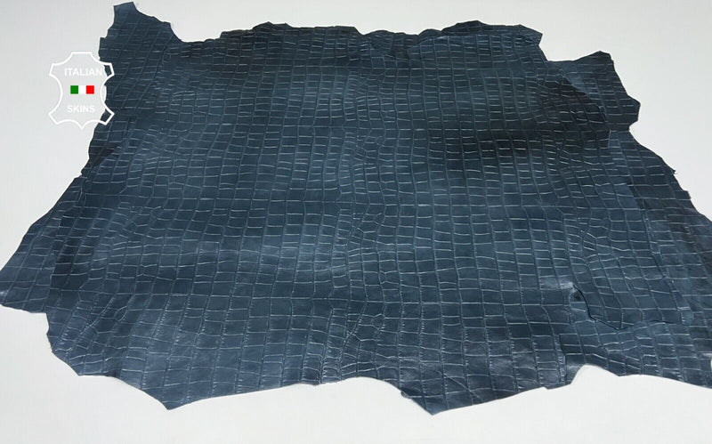 BLUE BLACK CROCODILE TEXTURED EMBOSSED On Lamb hides 2 skins 18sqf 0.7mm B4607