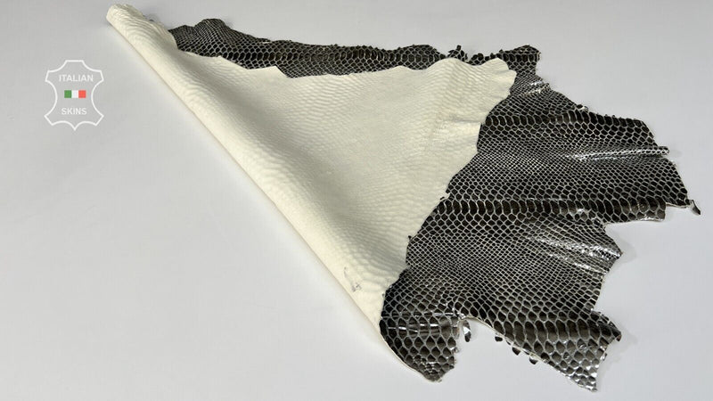 METALLIC STEEL SNAKE PRINT On Italian Goatskin Leather hides 5sqf 1.0mm #B7832