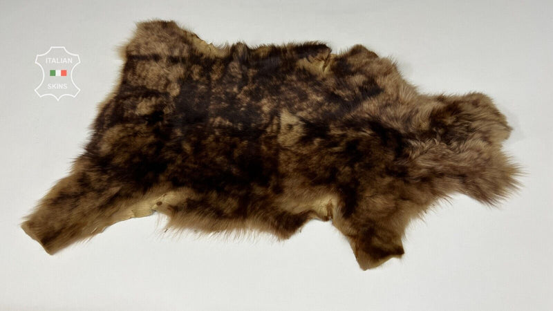 BROWN DISTRESSED sheepskin shearling fur hairy sheep leather skin 17"X26" #B7237