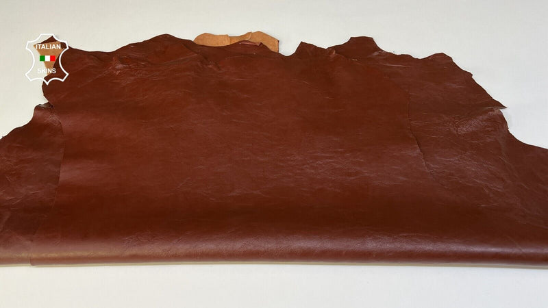 REDDISH BROWN PATENT COATED CRINKLE Thick Goat leather 3 skins 20sqf 1.4mm B9560