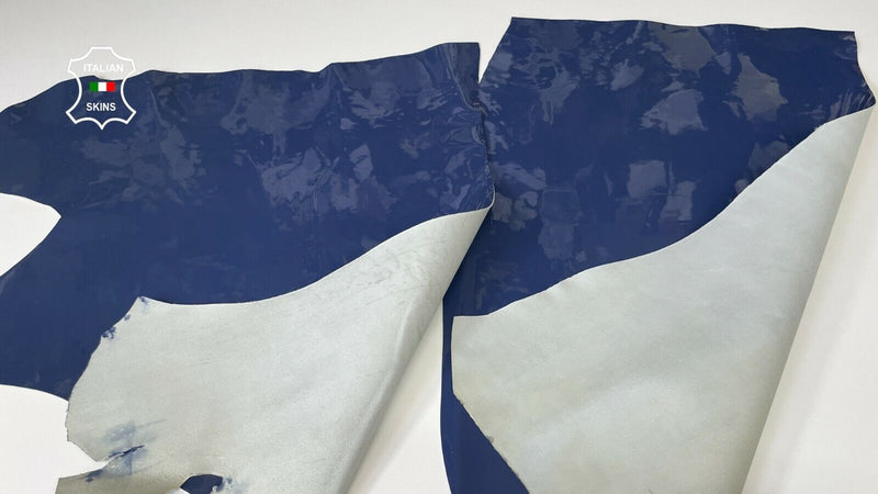 DENIM BLUE PATENT ITALIAN calf calfskin leather 2 skins total 7sqf 1.1mm #A8258