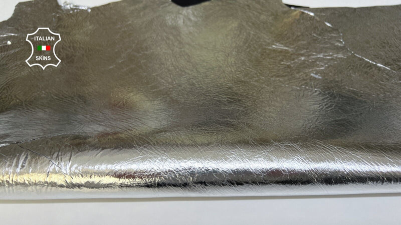 METALLIC SILVER CRINKLED COATED Goatskin leather hides 2 skins 5sqf 0.9mm #B6140