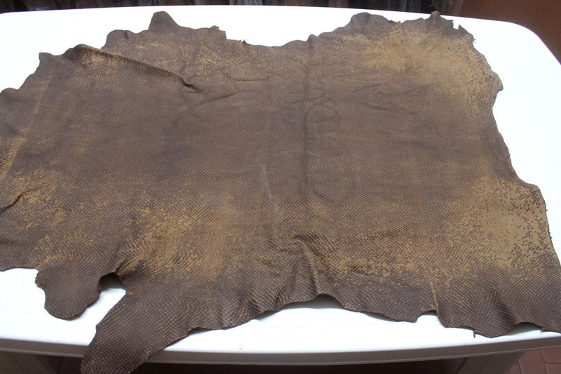 Italian Goatskin leather skin VINTAGE BROWN SNAKE REPTILE PRINT 8sqf #A847