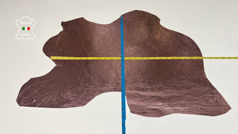 METALLIC PINK CRINKLED PATENT Italian Goatskin leather hides 3sqf 0.7mm #B6195