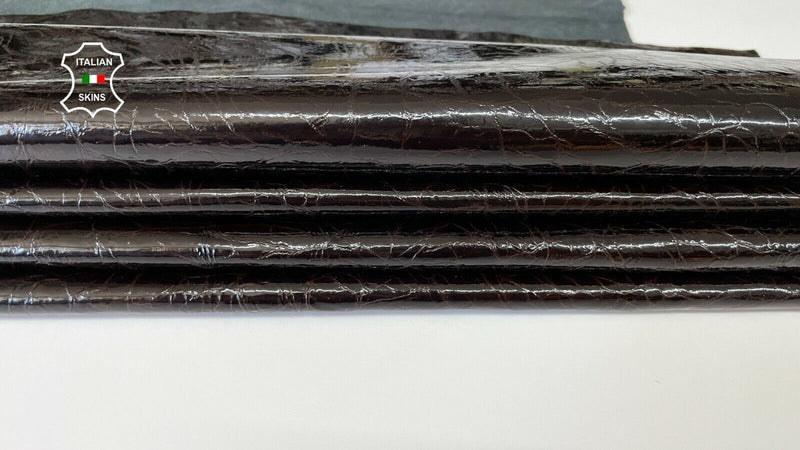 DARK BROWN CRINKLE ANTIQUED PATENT calf leather 2 skins total 6sqf 1.0mm #A8263