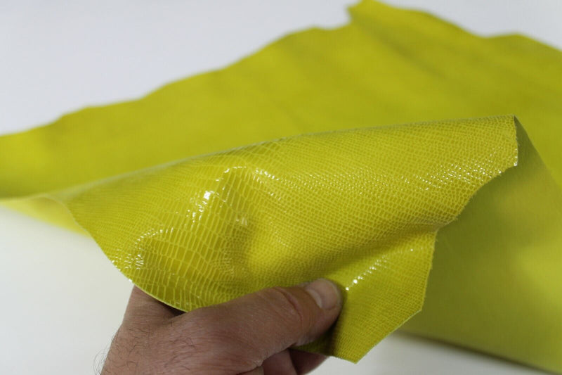 YELLOW SHINY REPTILE TEJUS print Goatskin leather skins hides 3sqf 0.7mm #A6924
