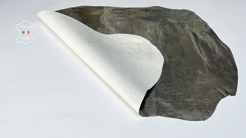 METALLIC SILVER CRINKLED Thin Italian Goatskin leather hides 6sqf 0.4mm #B7482