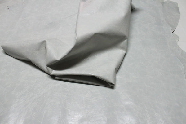 Italian Strong Goatskin leather skin skins LIGHT GREY SHINY & CRACKLED 6sqf