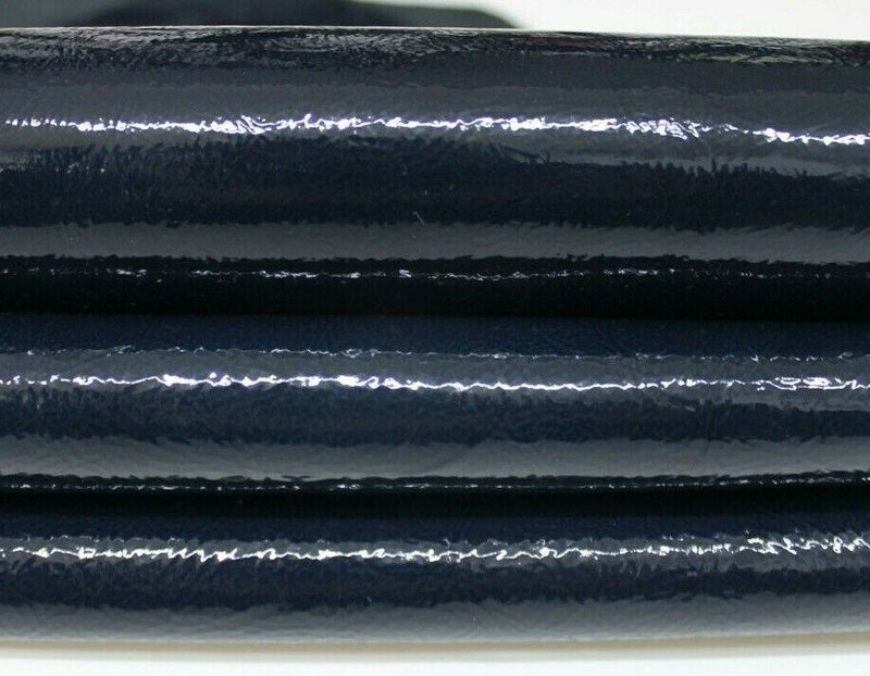 CRINKLE PATENT DARK BLUE Upholstery CALF cow Leather skin hide 11+sqf 1.1mm #P10